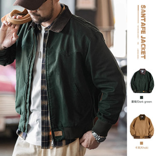 马登工装美式复古重磅圣达菲帆布夹克硬汉猎装翻领短款外套男秋季
