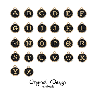 DIY饰品配件 双面滴油黑色26个英文字母挂牌钥匙扣挂件金属吊坠