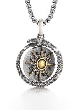 欧美复古环蛇纯银项链男生