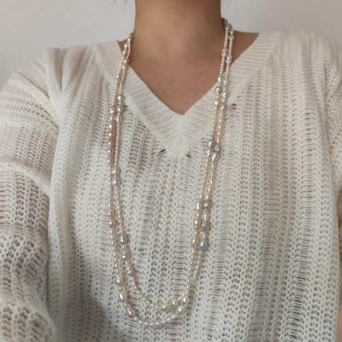 天然淡水珍珠项链女长款巴洛克毛衣链双层叠戴气质颈饰精致优雅
