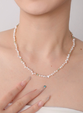 设计师款天然淡水珍珠项链女小众极细小米粒颈链女款白色串珠纯银