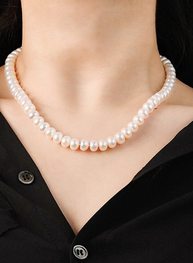 强光白色淡水珍珠项链送妈妈婆婆