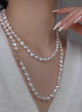 天然淡水珍珠项链女轻奢高级感百搭锁骨链小众设计感长款毛衣链