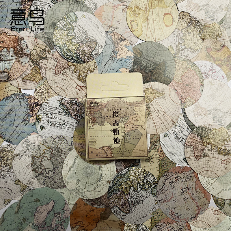 意鸟盒装贴纸 复古轨迹系列 创意地图手帐日记diy装饰封口贴 46枚