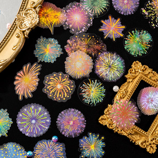 浪漫镭射花火手帐素材装 烟花朵朵系列 饰贴画 一天贴纸包 美好