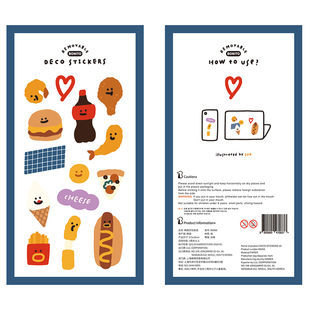 韩国Bonito贴纸 DECO STICKERS.2 可乐汉堡炸鸡手帐素材装饰贴画