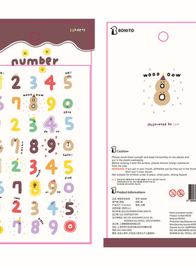 韩国Bonito贴纸 number 可爱动物表情数字表手帐素材装饰贴纸 2张
