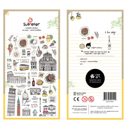 韩国sonia贴纸 罗马假日 意大利旅行建筑美食手帐素材装饰贴画