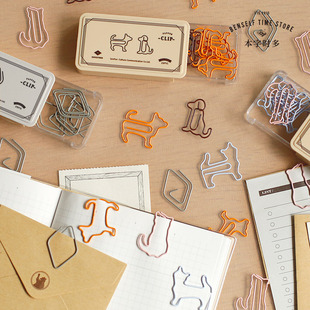 本字时多 可爱动物回形针 复古猫咪狗狗金属书签学生阅读标记别针