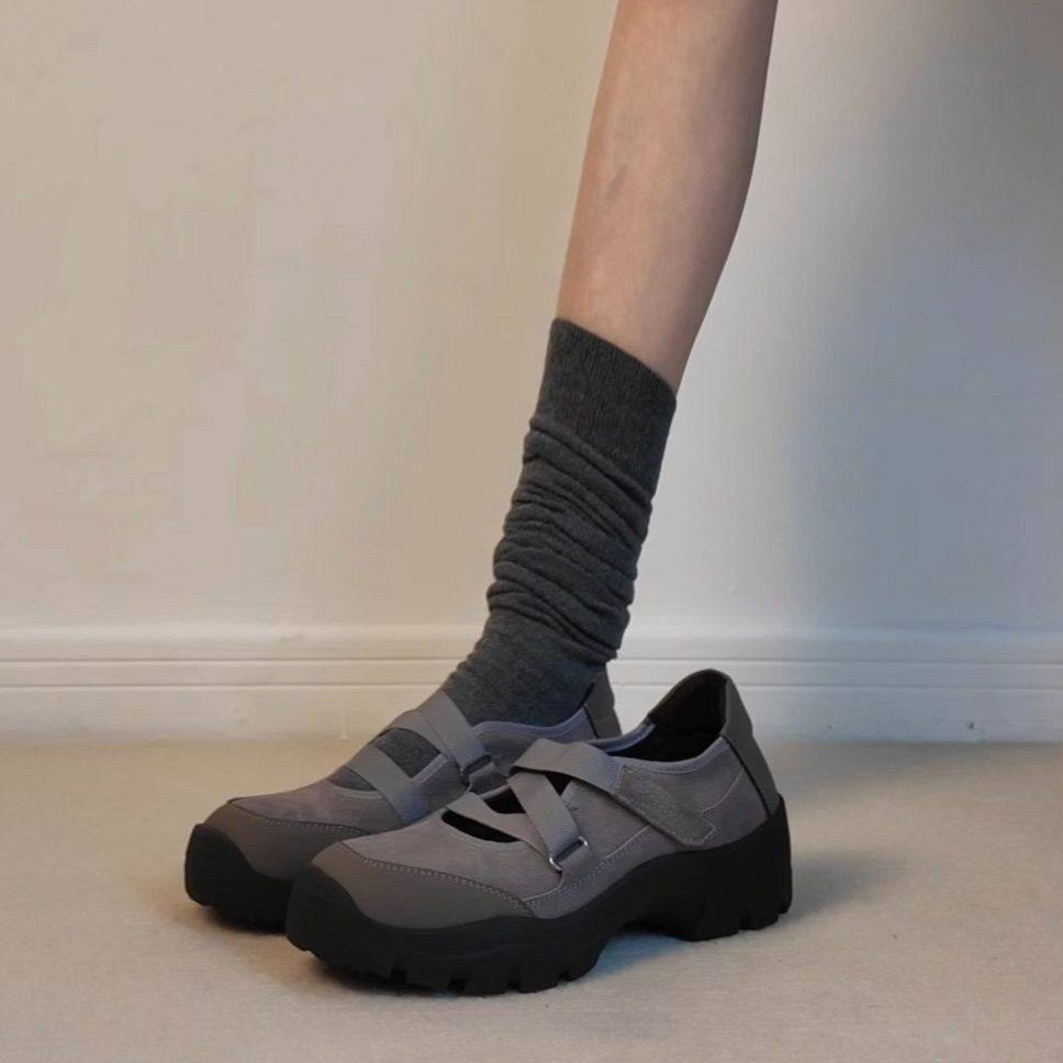 软皮版~厚底舒适玛丽珍轻便运动休闲鞋女交叉带复古圆头绒面单鞋,女鞋,浅口单鞋,淘宝优惠券,粉丝福利购,淘宝优惠卷