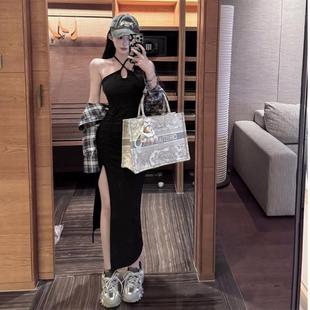 连衣裙两件套 复古短款 防晒衬衣宽松蓝格子衬衫 女早秋新款 吊带修身