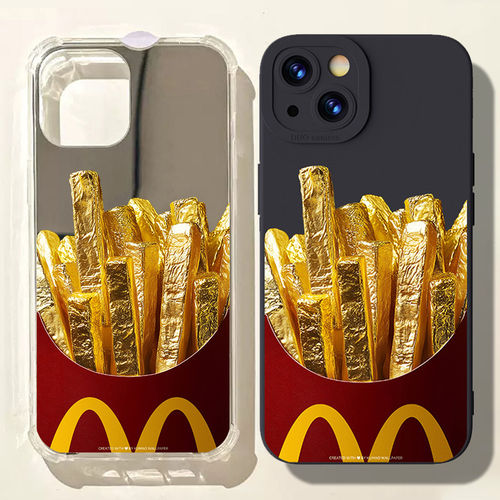 黄金万两薯条手机壳适用iPhone17pro max金色15promax软16Pro苹果13手机壳12pro13Pro补妆xsmax镜面14情侣款