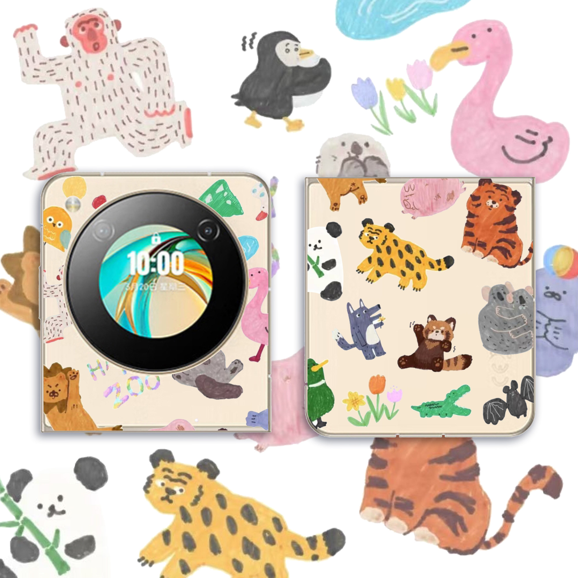 可爱手绘小动物适用努比亚flip折叠屏手机壳flip超薄透明壳nubia Flip 5G全包防摔个性创意nubia小折叠小清新