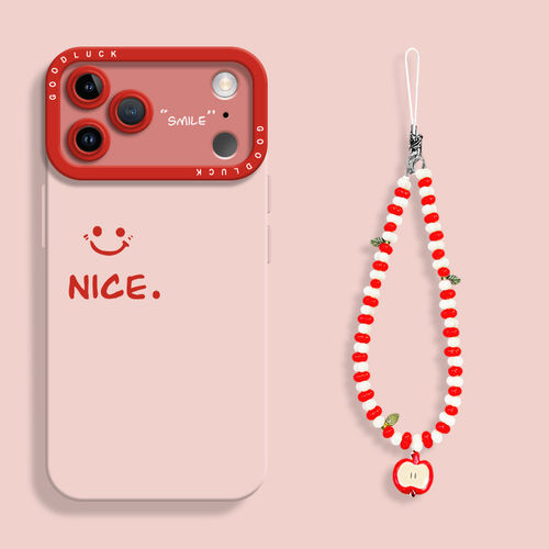 可爱简约nice微笑适用苹果18promax手机壳iPhone16pro液态17air硅胶壳ip15保护套14pm女带挂绳13网红12全包11