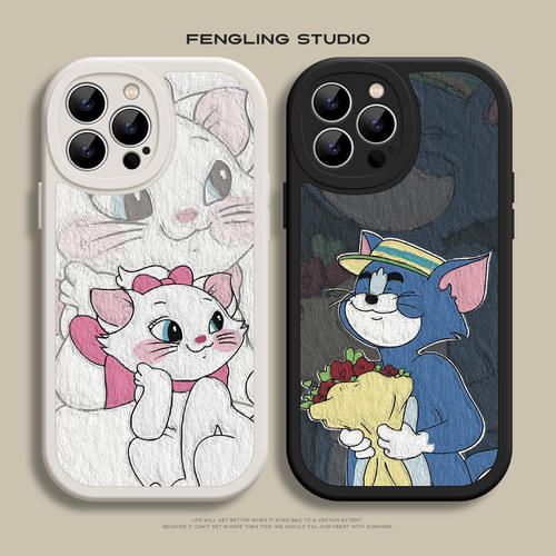 汤姆猫iPhone17promax苹果16小米15新款14华为mate60适用pura70红米K80vivoS30荣耀90一加13小羊皮情侣手机壳