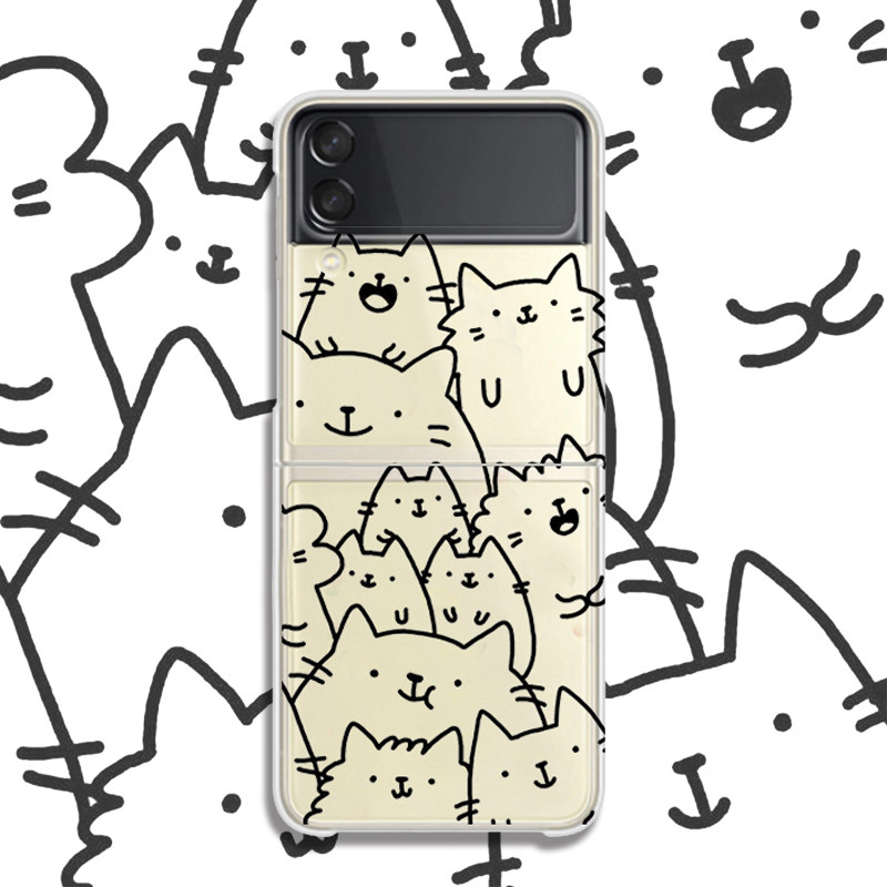素描可爱猫咪适用三星zflip3 手机壳zflip2折叠屏保护壳f7100透明
