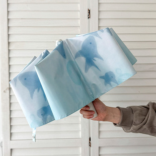 haru自在小鱼仔太阳伞小巧防晒防紫外线女黑胶晴雨伞两用自动遮阳