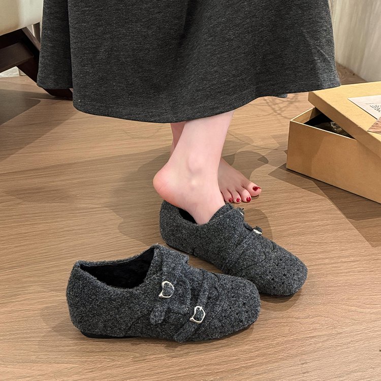 复古文艺甜美方头厚底乐福鞋女