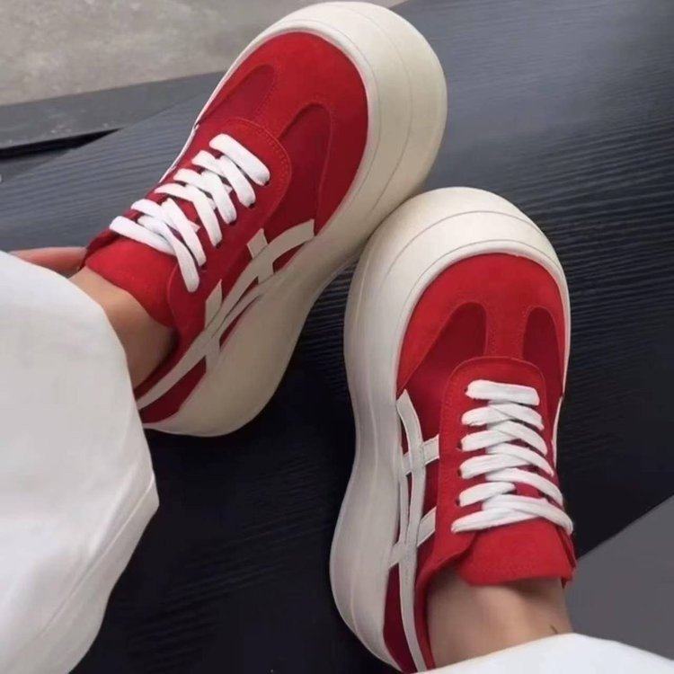 内增高红色德训鞋女2026新款春季透气轻便百搭厚底休闲板鞋松糕鞋,女鞋,时尚休闲鞋,淘宝优惠券,粉丝福利购,淘宝优惠卷