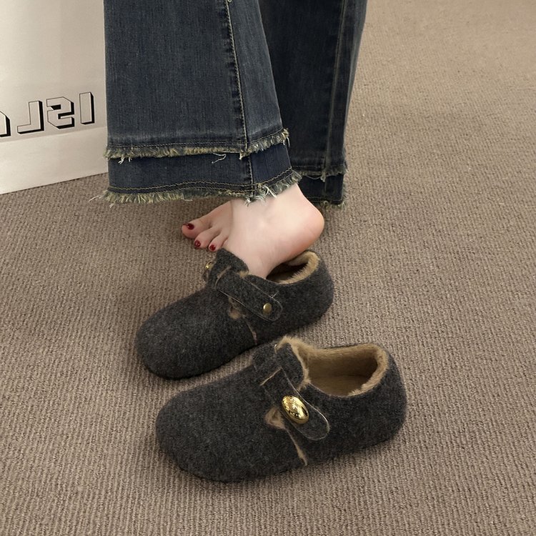 毛呢保暖棉鞋外穿懒人韩版乐福鞋