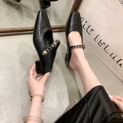 软皮版~包头半拖鞋玛丽珍单鞋