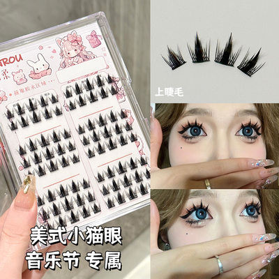 烟柔小猫眼浓密嫁接假睫毛女自然仿真单簇懒人大容量小恶魔芭比眼
