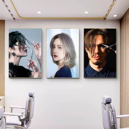理发店发廊男女发型装饰画美发海报造型贴画挂画墙贴纸墙壁画KT板