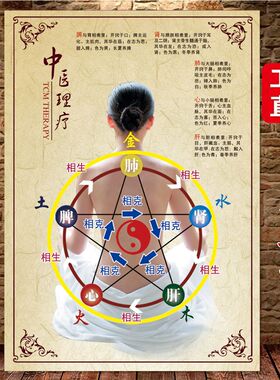 中医五行理疗知识挂图 传统中医养生文化海报 美容养生馆装饰墙贴