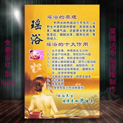 中医养生挂图片美容院海报SPA瑶浴泡澡的功效广告宣传装饰贴画A4