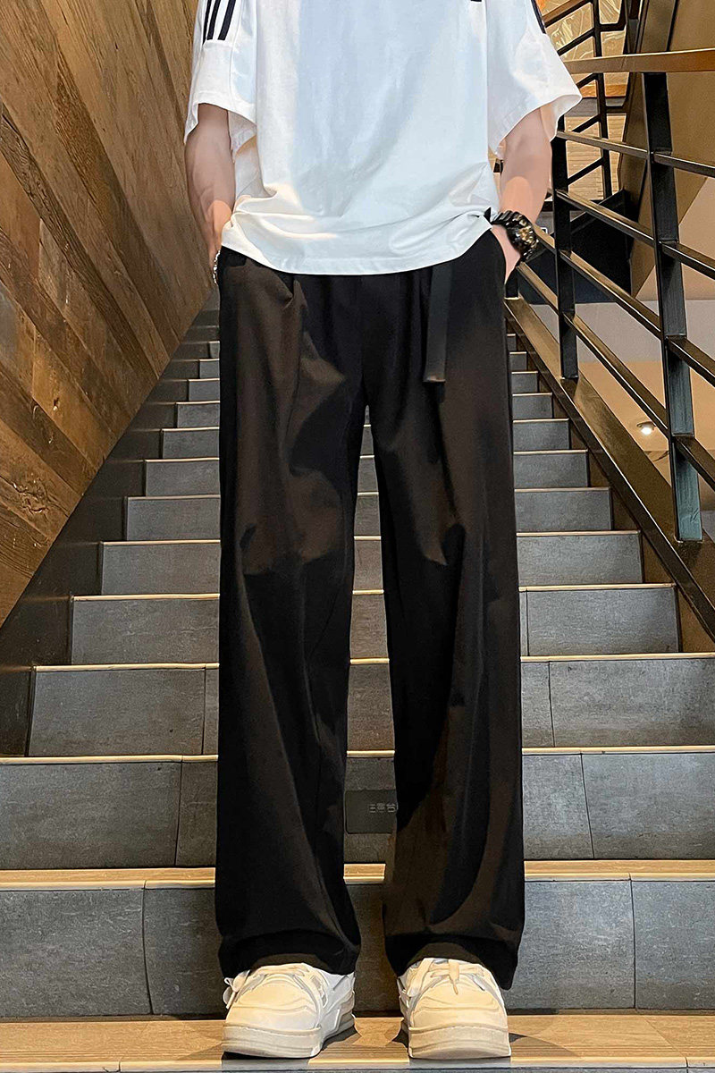 冰丝阔腿西装裤潮垂坠感高级感西裤绑腰带裤子男-A1045TP45控68,男装西裤,电商B241