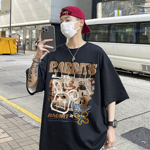 2023港风夏季新款t恤短袖男士宽松纯上衣男 潮A877TP25 控39图片