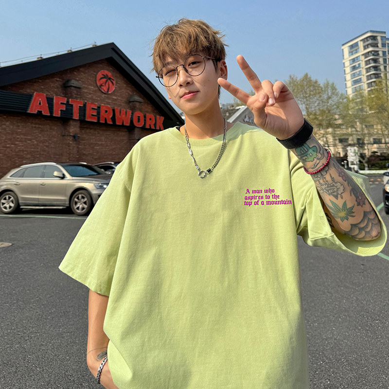 大v字母印花美式高街幻影烟雾短袖T恤宽松上衣-A1121TP25控39,男装T恤,电商B241