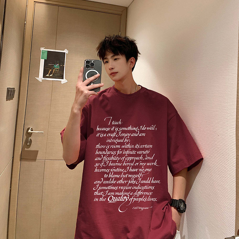 美式t恤短袖夏季纯棉衣服复古高街印花嘻哈半袖-A1063TP25控39,男装棉衣,电商B241