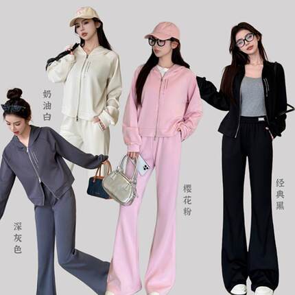 舒适亲肤拉链开衫连帽两件套时尚休闲套装   3624