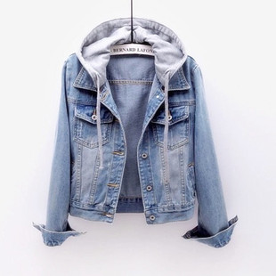 DENIM JACKET WOMENS HOODED COATS AUTUMN CASUAL JACKETS 5XL女