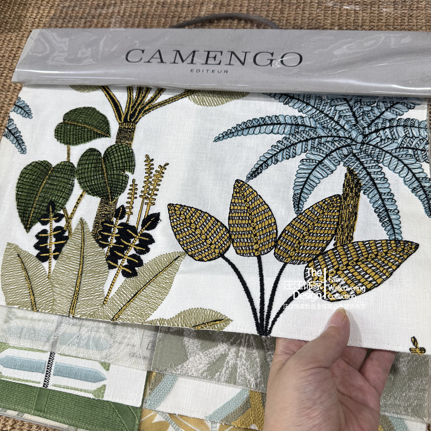 Camengo法国原装进口面料OLINDA 刺绣高端椰子树高级窗帘抱枕布艺
