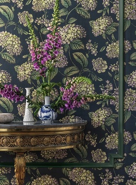 英国原装进口正品Ramo di Ortensia墙纸美式灌木 绣球花背景壁纸