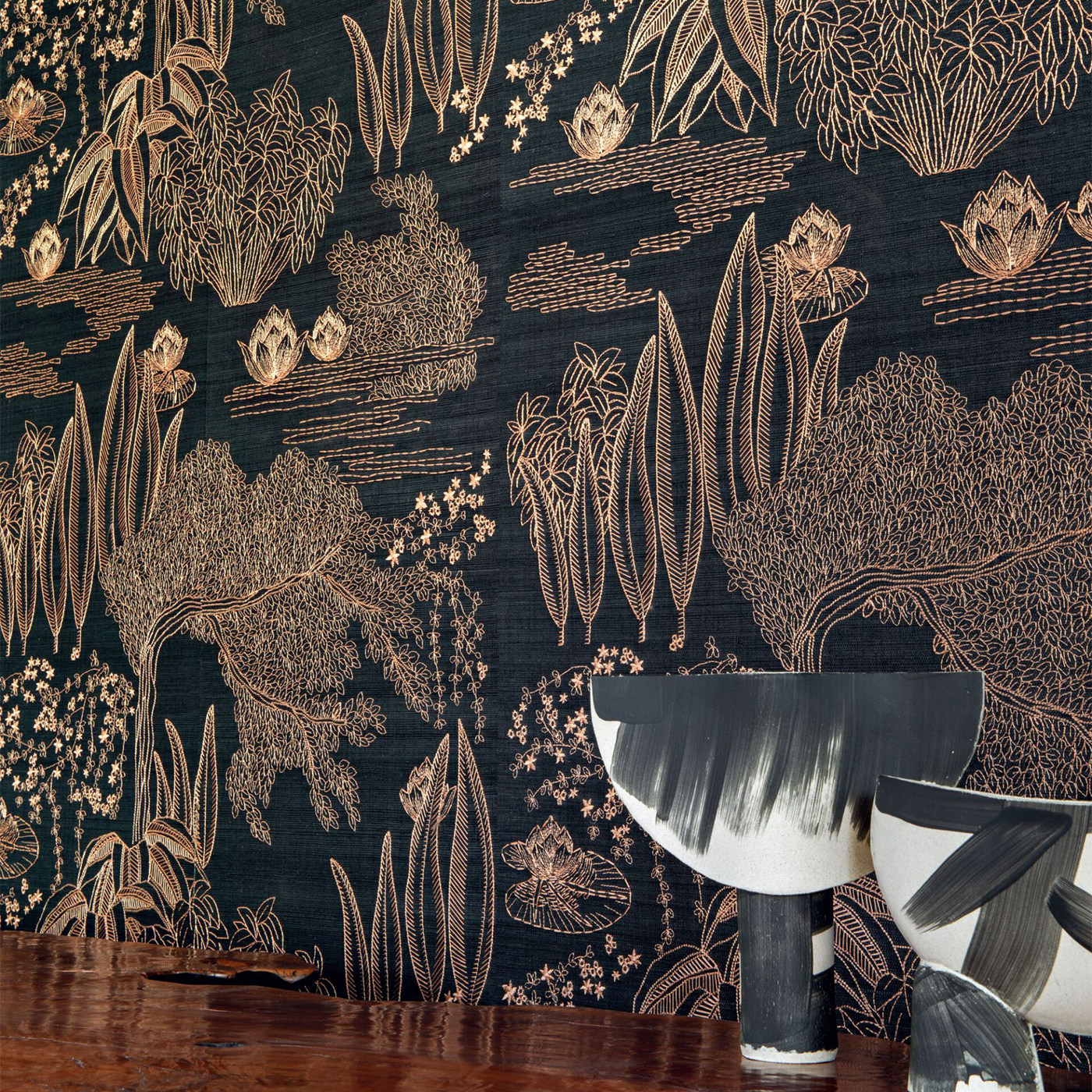 法国CASAMANCE原装进口壁纸 HASU 刺绣花草客厅背景墙纸