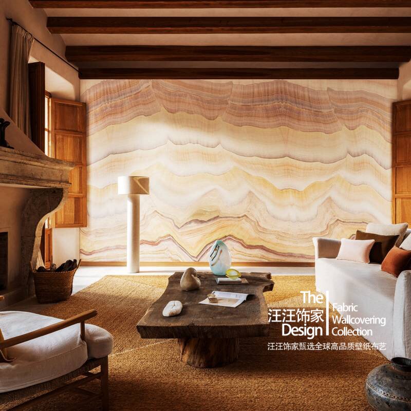 法国原装进口壁画Lanzarote简约轻奢轻法式石材波浪纹背景墙壁纸