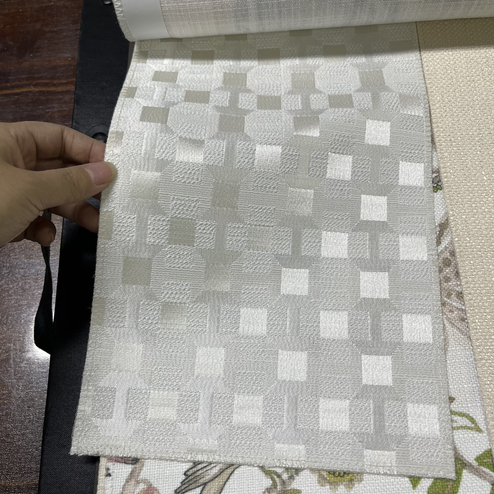 现代简约轻奢 几何方格抱枕面料主卧客厅书房亚麻质感窗帘布艺