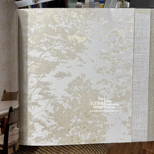 美式轻奢法式金银丝树影婆娑提花油画花朵无缝墙布卧室田园壁布