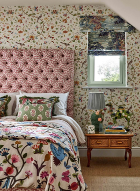 英国原装进口APRILS GARDEN 美式田园石榴花鸟春日花园卧室壁纸