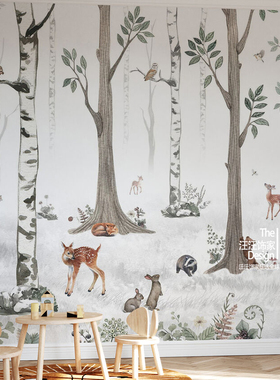 White Forest 瑞典原装进口定制壁画 白色森林 松鼠儿童房背景墙