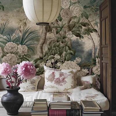法国原版进口正品壁画LES JARDINS DE NHI法式中国风复古花鸟墙纸
