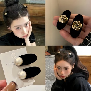 千金公主风珍珠发卡小香风山茶花碎发夹女侧边前额刘海边夹子植绒