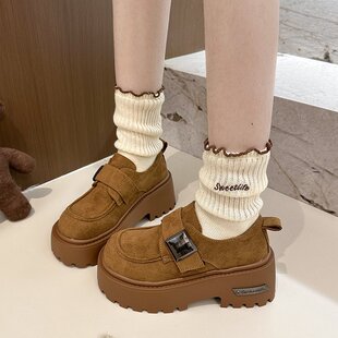 厚底增高加绒勃肯鞋女款2025新款冬季矮子乐棉鞋英伦风乐福小皮鞋