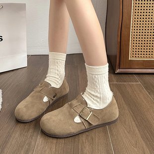 2025秋冬新款加绒真皮舒适全包勃肯鞋厚底博肯鞋女单鞋不累脚百搭