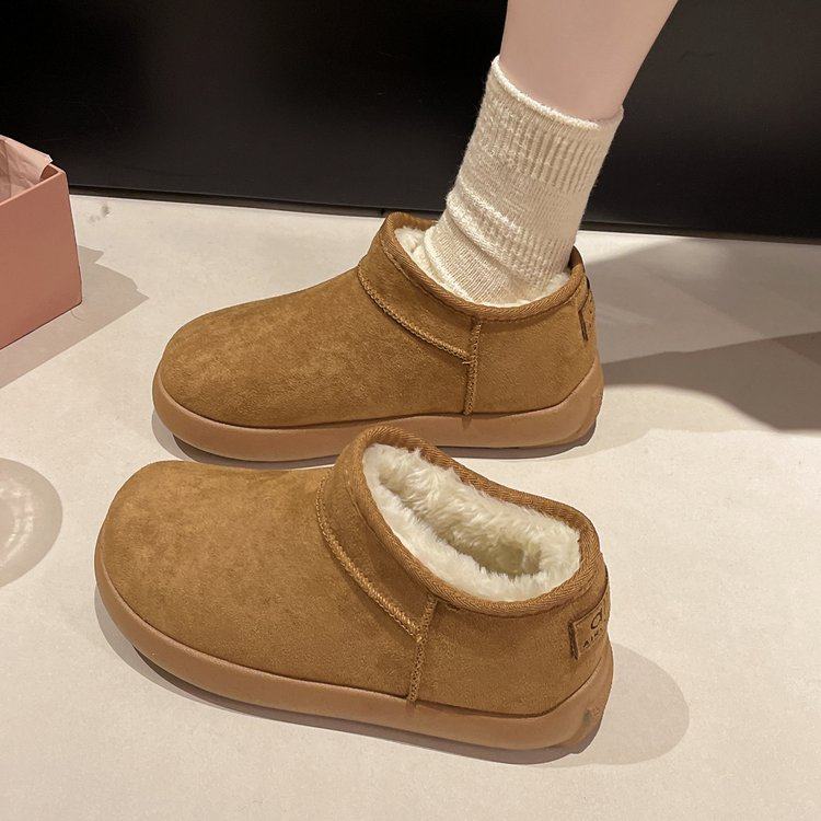 丑萌设计感毛绒勃肯鞋女2025冬季包头一脚蹬懒人防滑加厚雪地靴女