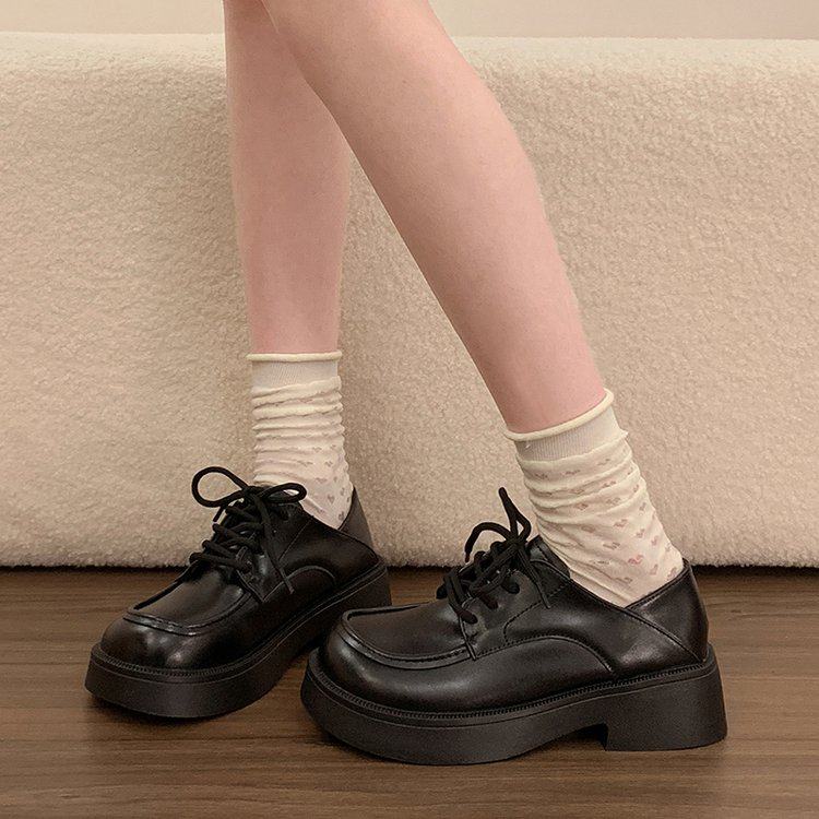 小皮鞋女春秋新款英伦风复古加绒黑色百搭松糕增高jk鞋厚底乐福鞋,女鞋,深口单鞋,淘宝优惠券,粉丝福利购,淘宝优惠卷