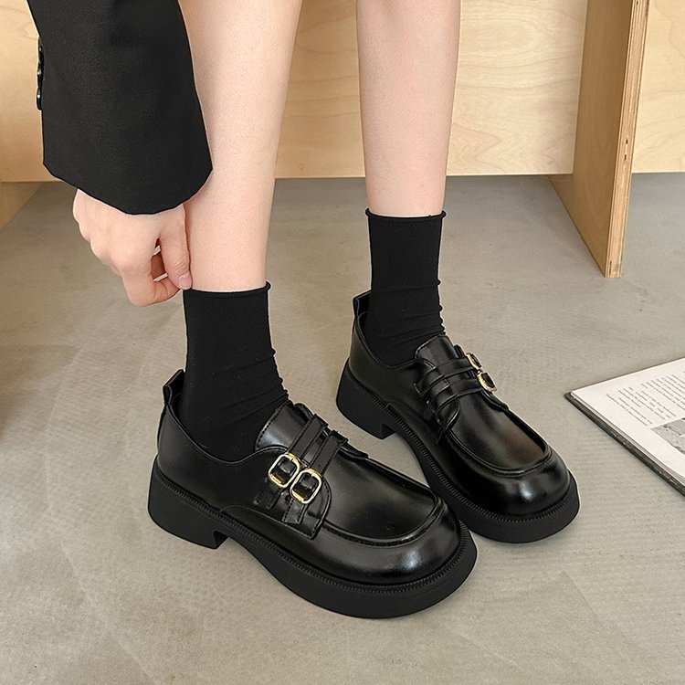 女鞋黑色单鞋学院风乐福鞋